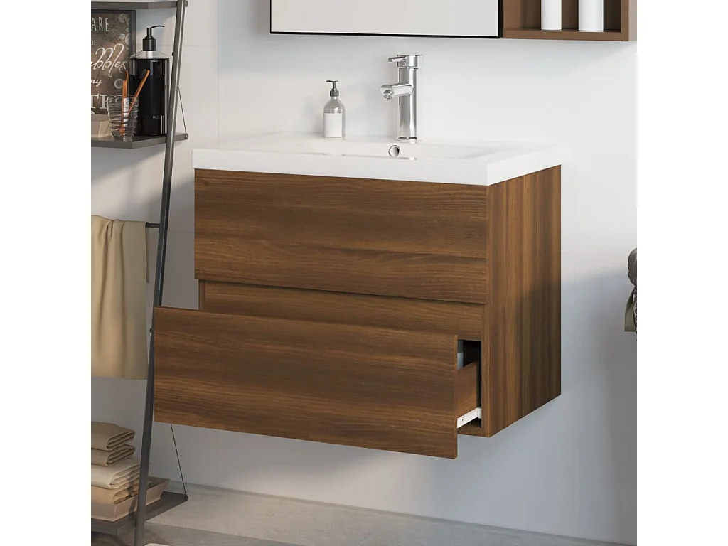 Mobile Bagno Lavabo Integrato Rovere Marrone Legno Multistrato