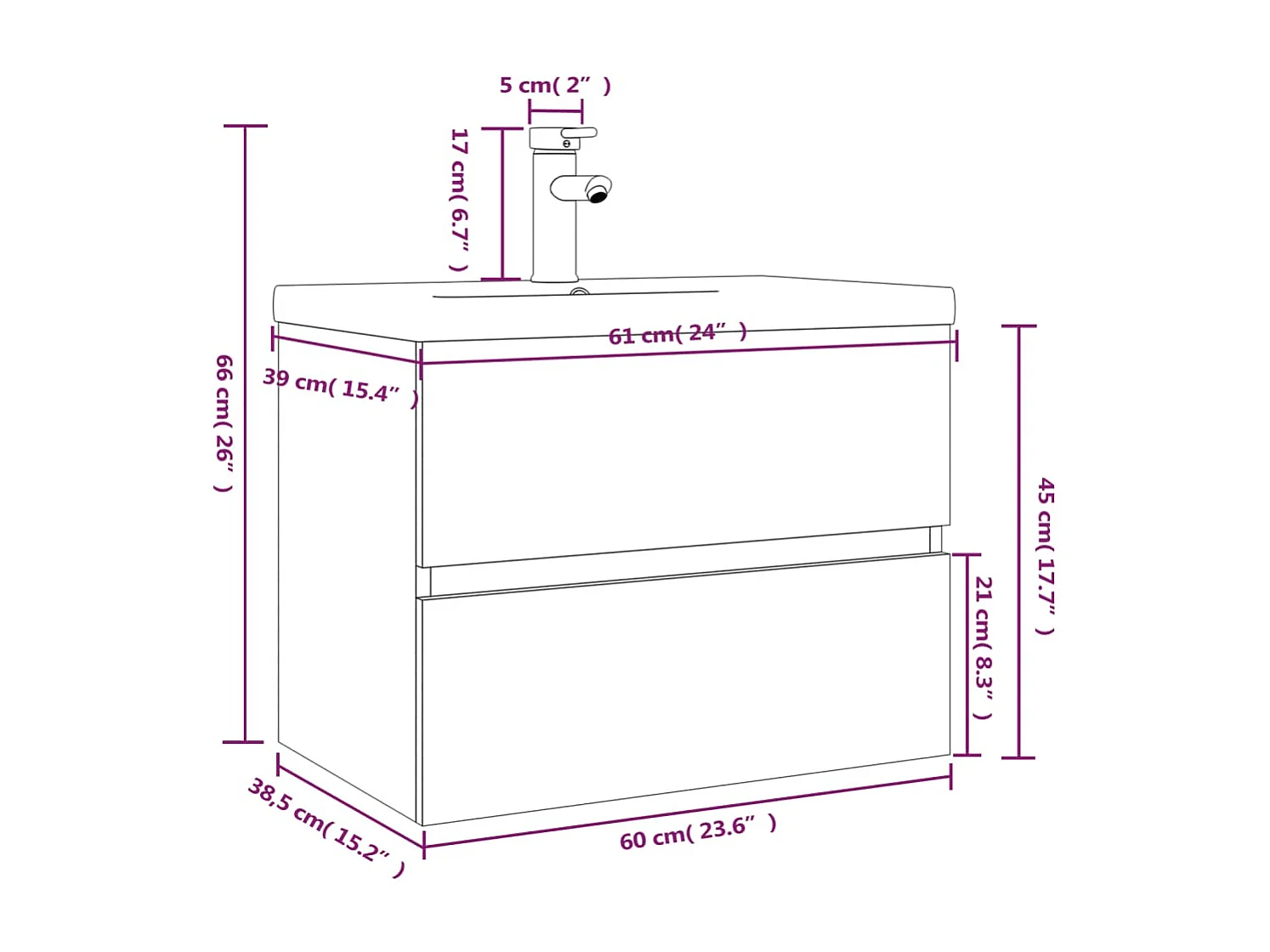 Mobile Bagno Lavabo Integrato Rovere Marrone Legno Multistrato