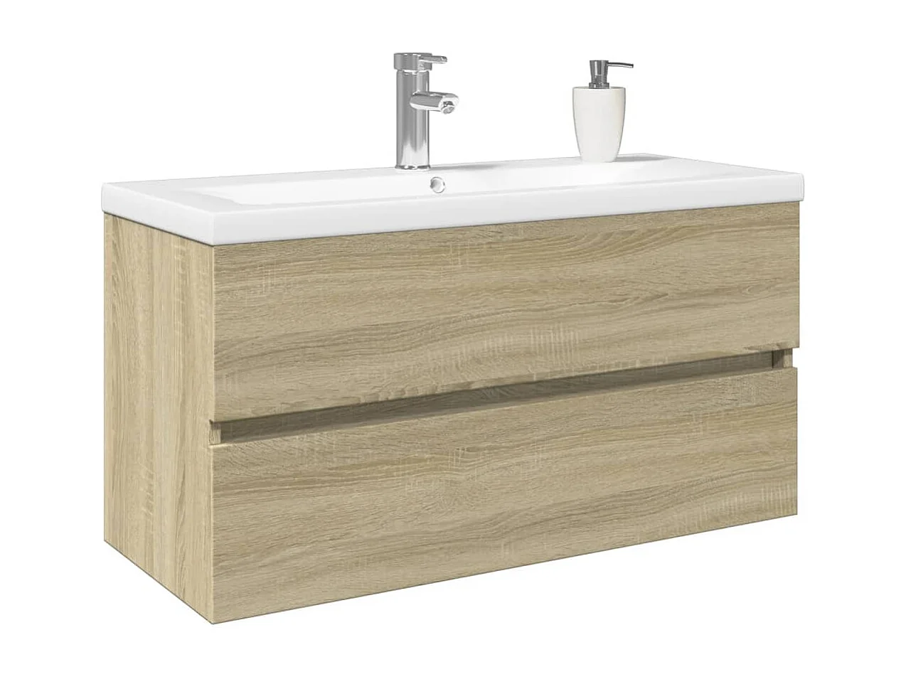 Set di mobili da bagno da 2 pezzi in ceramica e legno ingegnerizzato