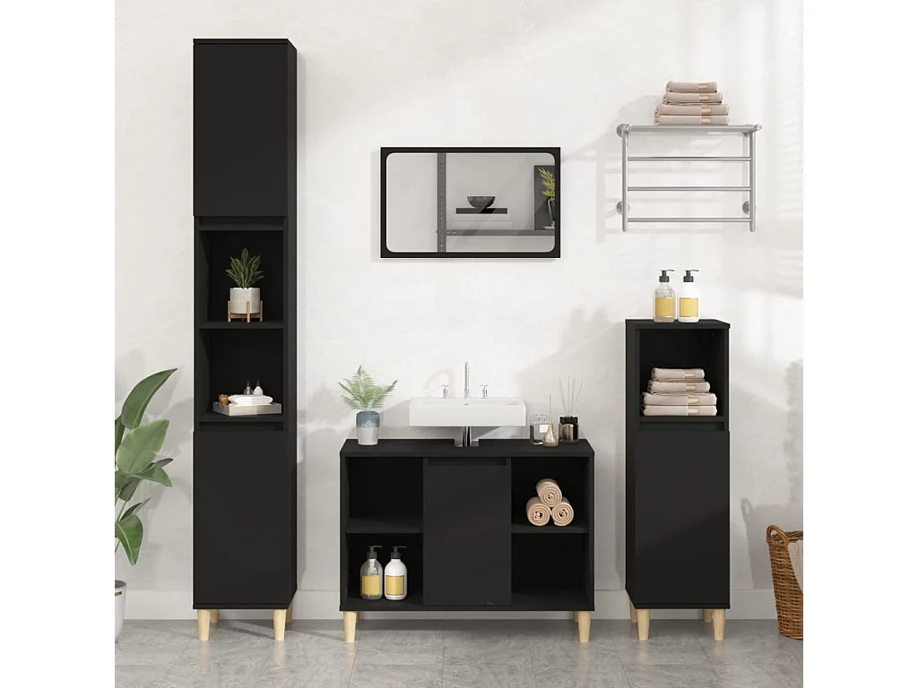 Armario para lavabo madera contrachapada negro 80x33x60 cm