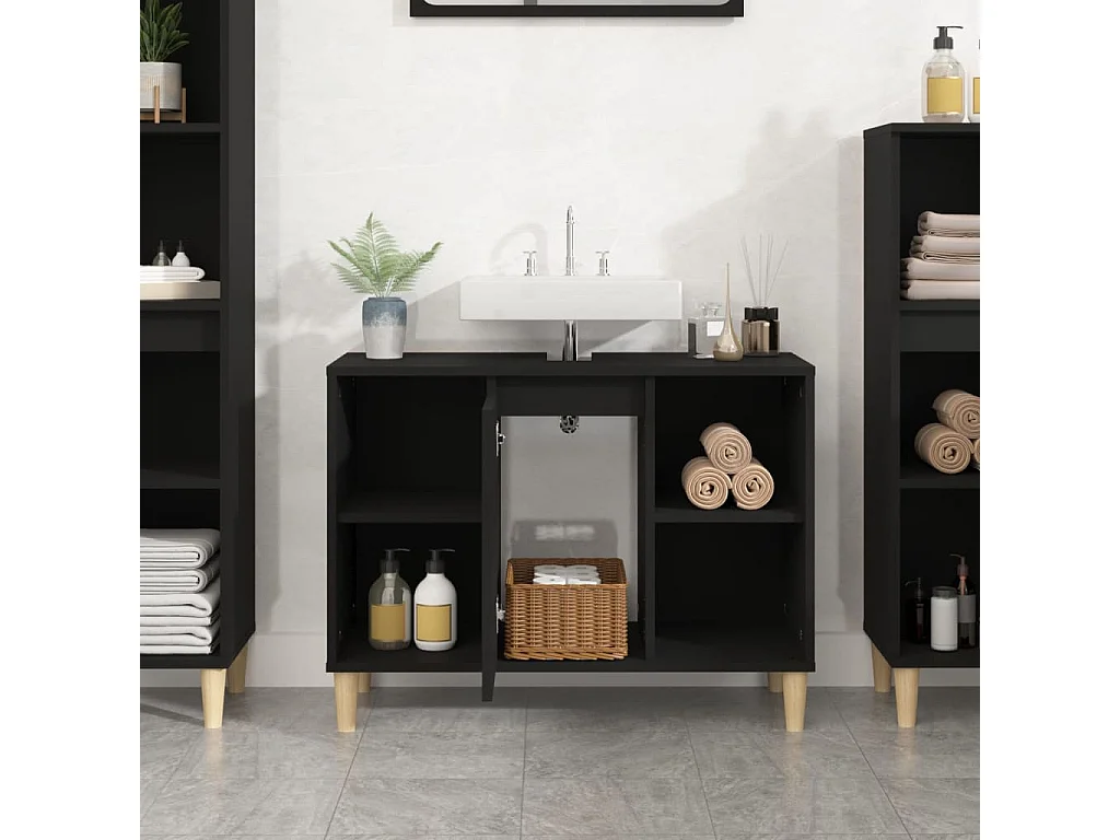 Meuble d'évier noir 80x33x60 cm bois d'ingénierie