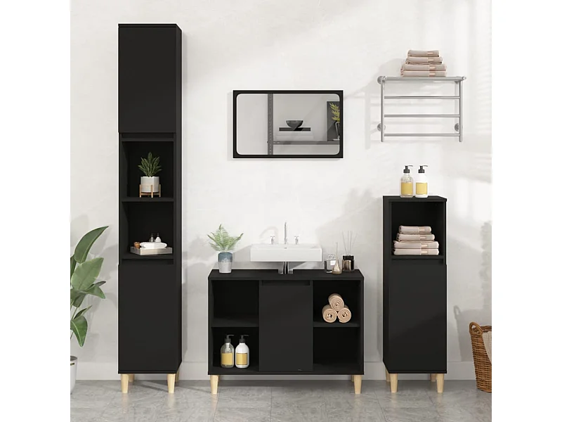 Wastafelkast 80x33x60 cm bewerkt hout zwart