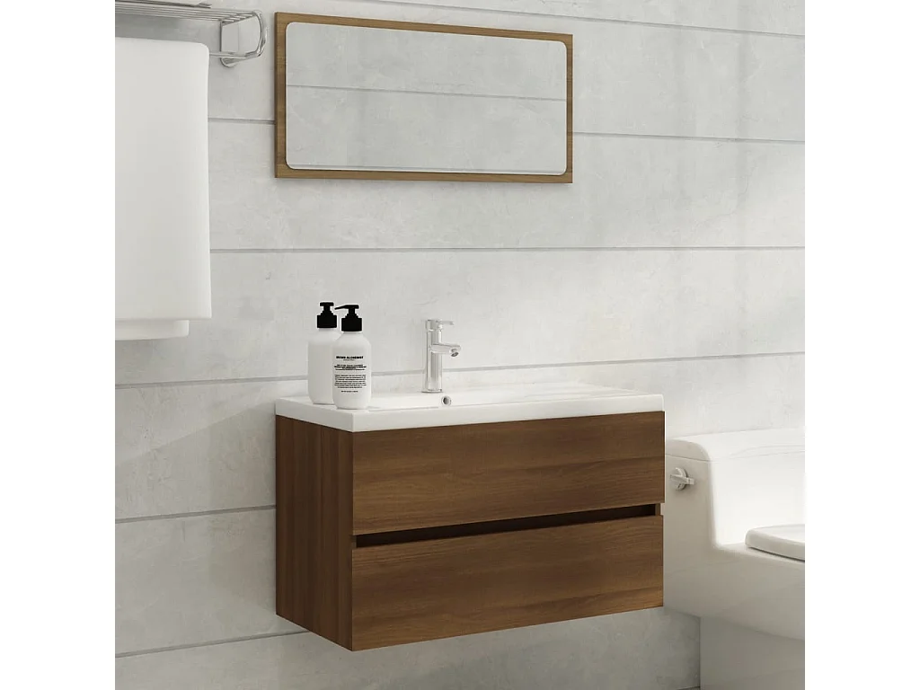 Mueble de baño con lavabo madera contrachapada marrón roble
