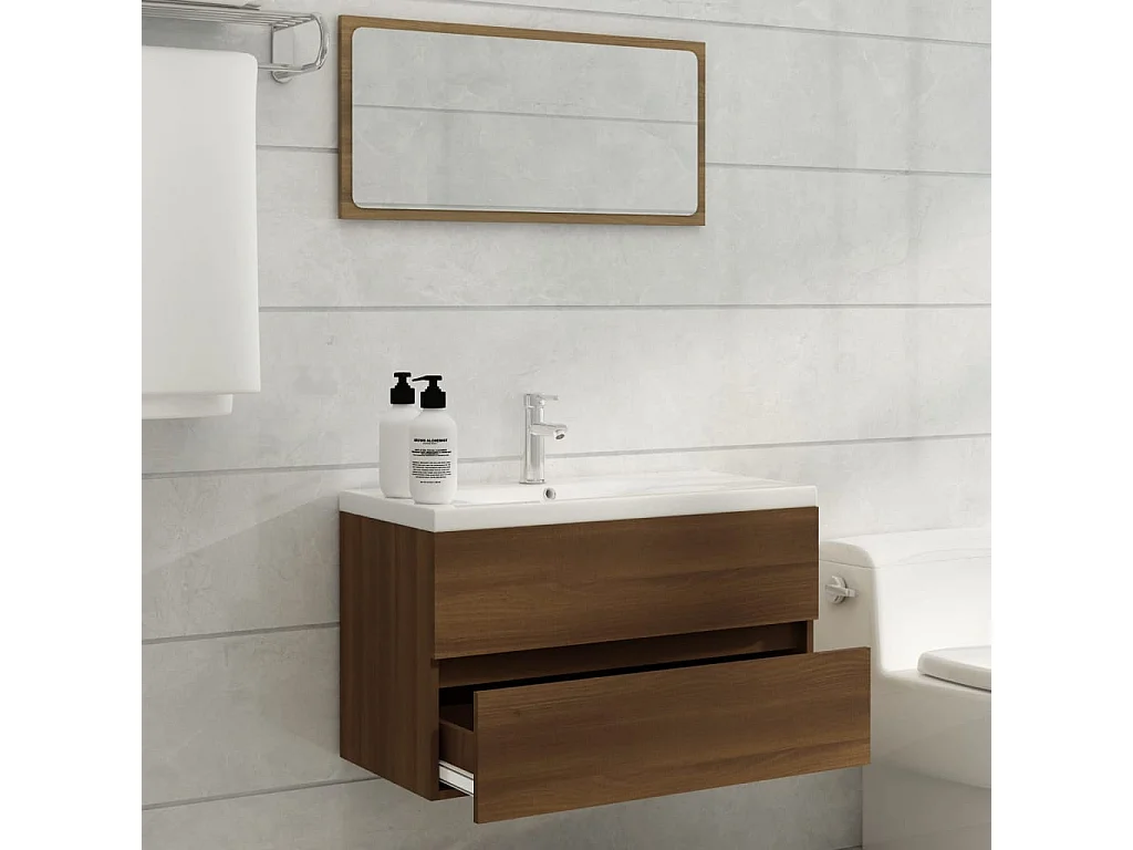 Mueble de baño con lavabo madera contrachapada marrón roble