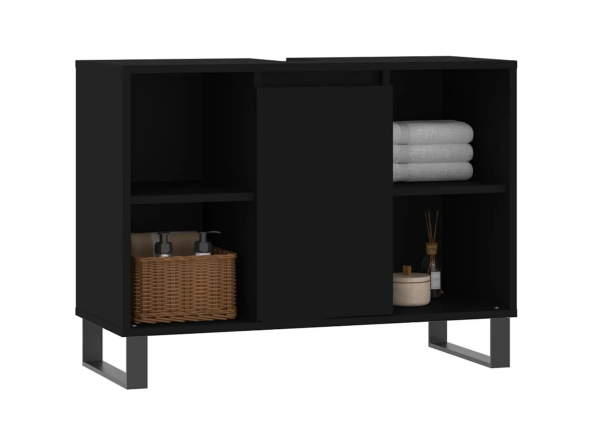 Badschrank Schwarz 80x33x60 cm Holzwerkstoff