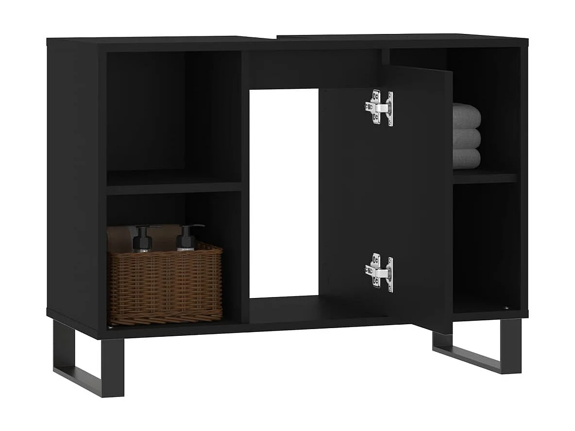 Armoire de salle de bain noir 80x33x60 cm bois d'ingénierie