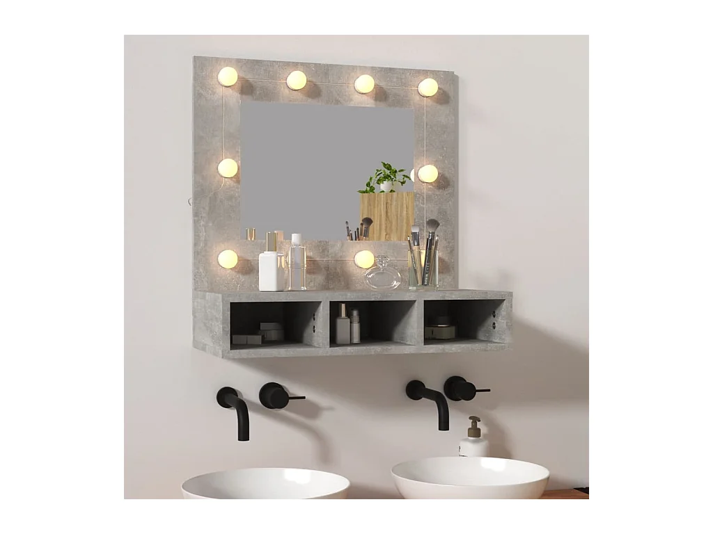 Mobile a Specchio con LED Grigio Cemento 60x31,5x62 cm
