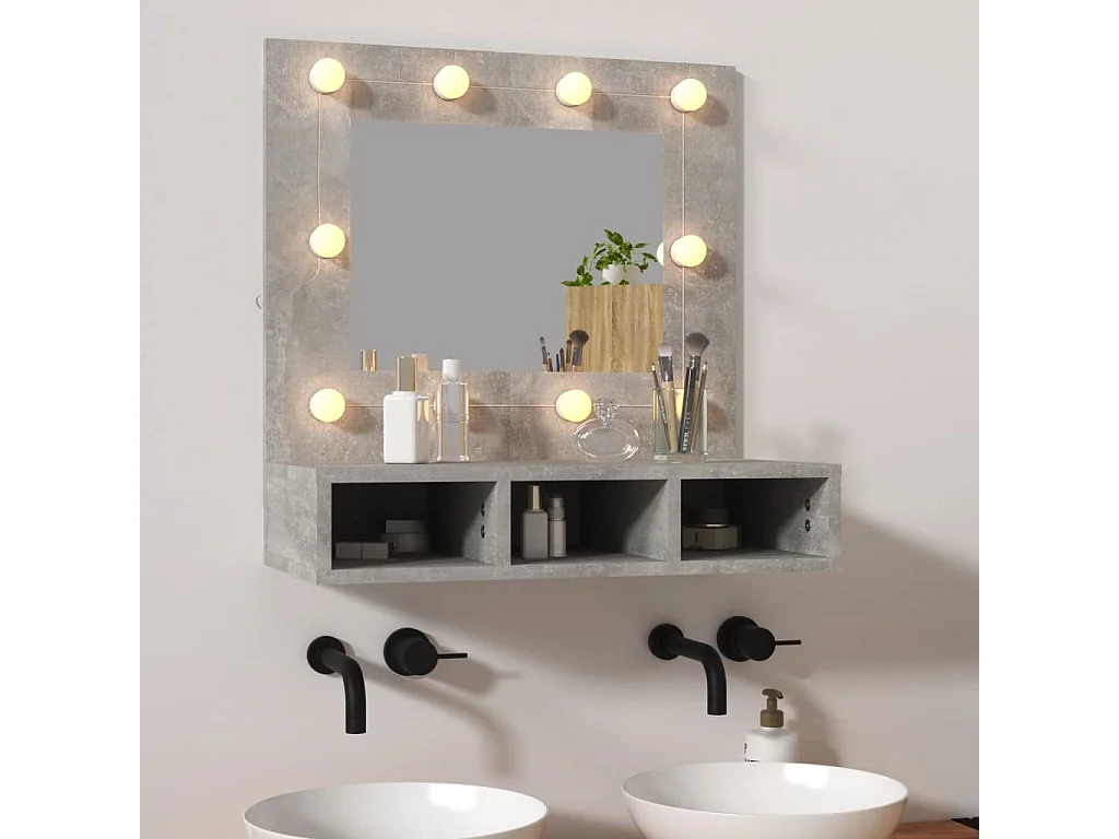 Mobile a Specchio con LED Grigio Cemento 60x31,5x62 cm