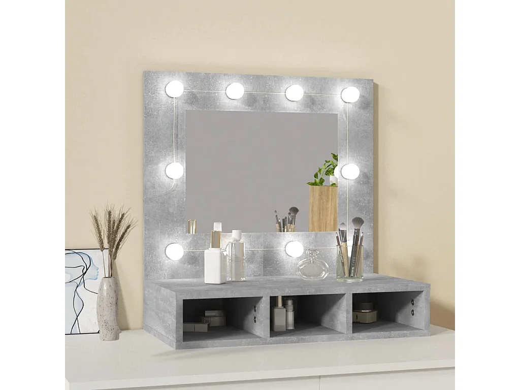 Mobile a Specchio con LED Grigio Cemento 60x31,5x62 cm