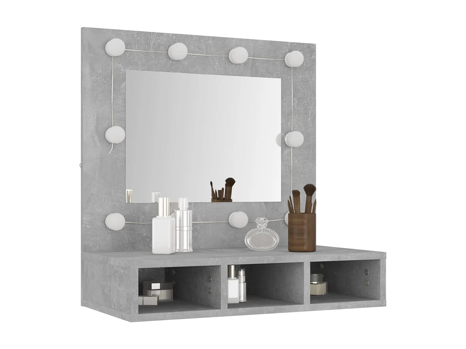 Mobile a Specchio con LED Grigio Cemento 60x31,5x62 cm