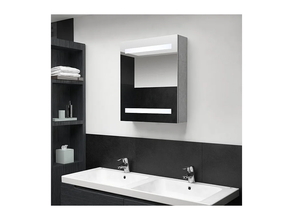 Armadietto Bagno con Specchio e LED Grigio Cemento 50x14x60 cm