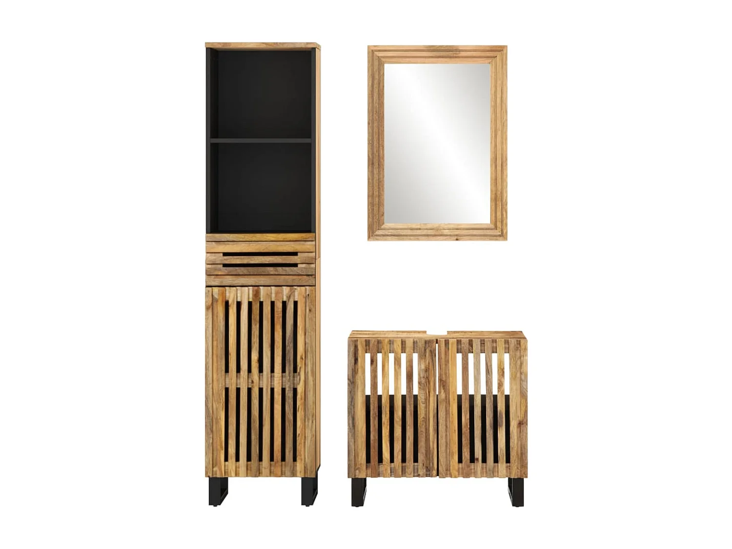 Ensemble de meubles de bain 3 pcs bois massif de manguier brut