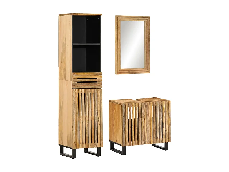 Ensemble de meubles de bain 3 pcs bois massif de manguier brut