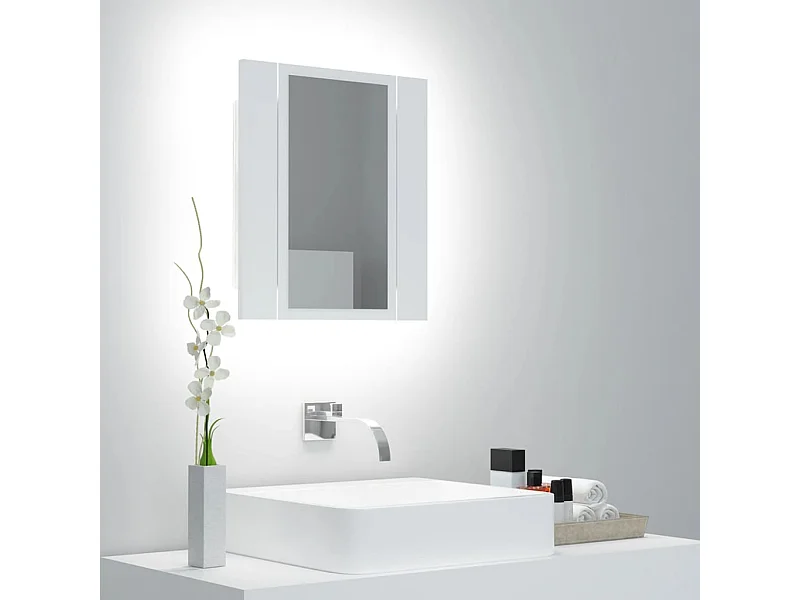 Armario espejo de baño con luz LED acrílico blanco 40x12x45 cm