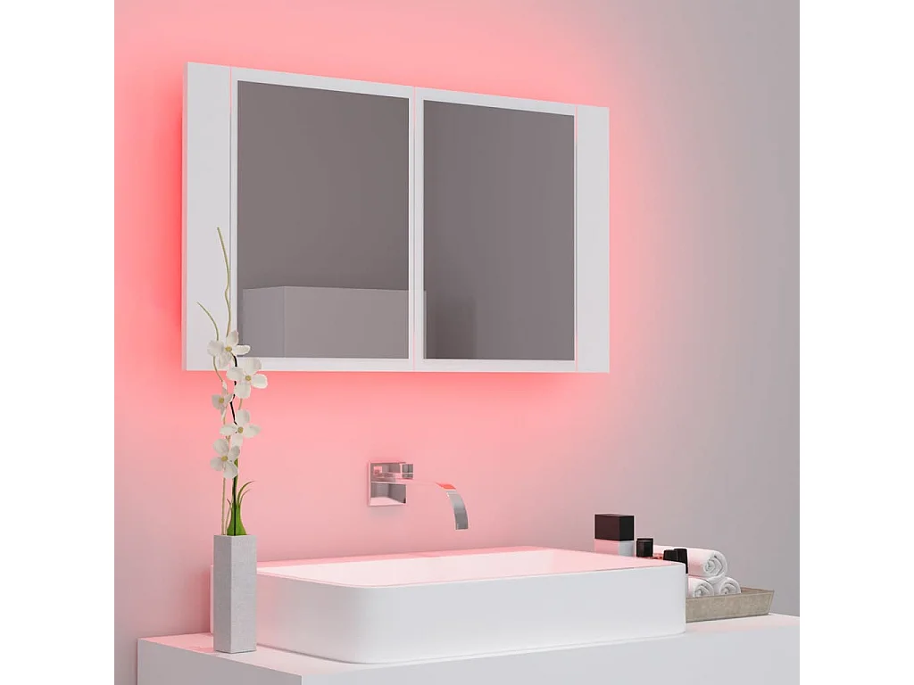Armário espelhado casa de banho LED 80x12x45 cm acrílico branco