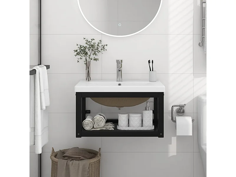 Cadre de lavabo de salle de bain vasque à encastrer Noir Fer