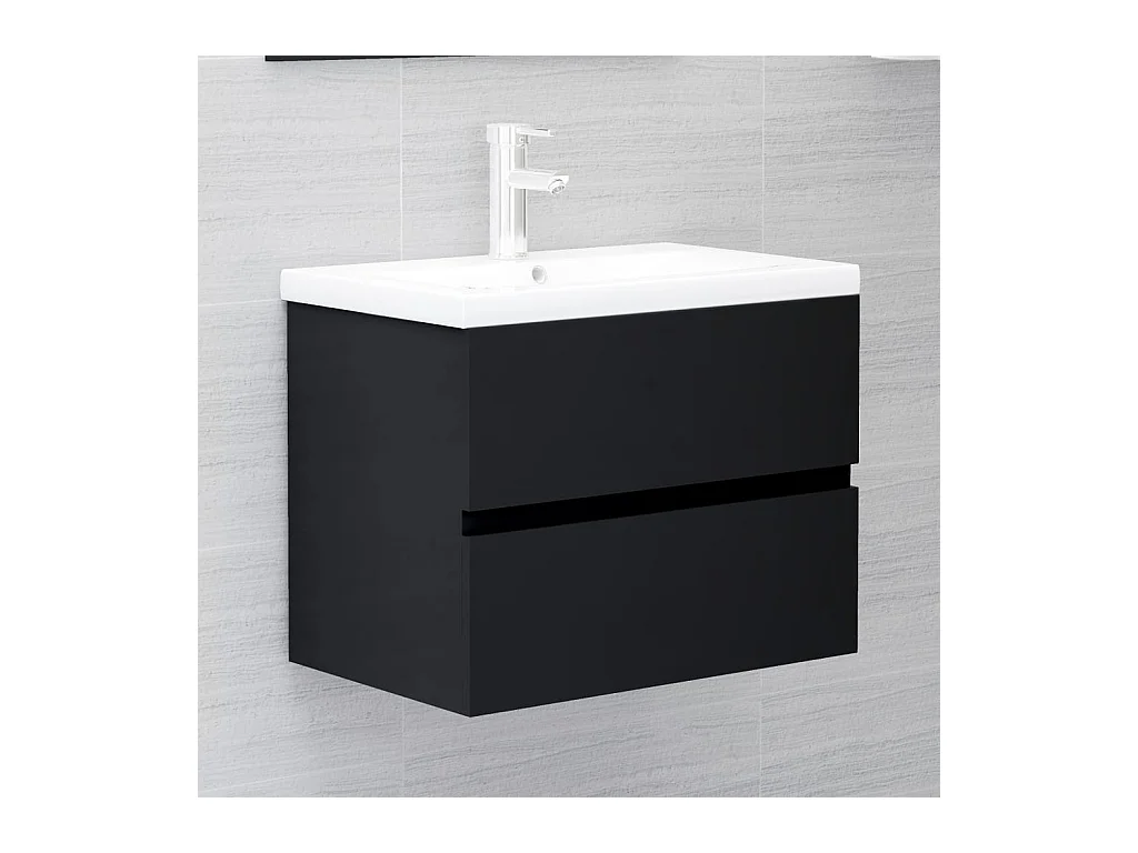Armoire d'évier avec lavabo intégré Noir Aggloméré