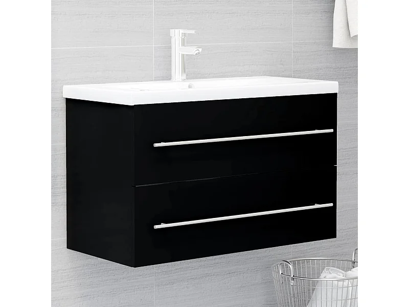Armoire d'évier avec lavabo intégré Noir Aggloméré