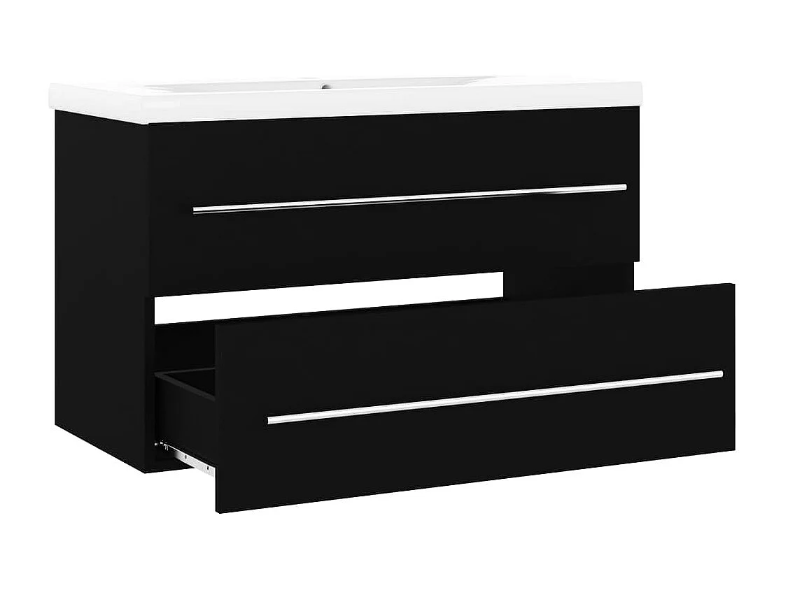 Armoire d'évier avec lavabo intégré Noir Aggloméré