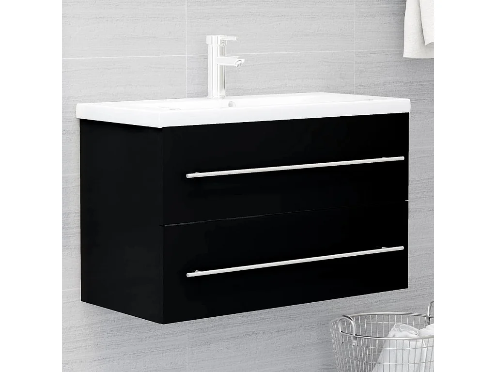 Armoire d'évier avec lavabo intégré Noir Aggloméré