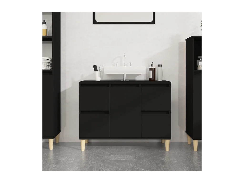 Meuble d'évier noir 80x33x60 cm bois d'ingénierie