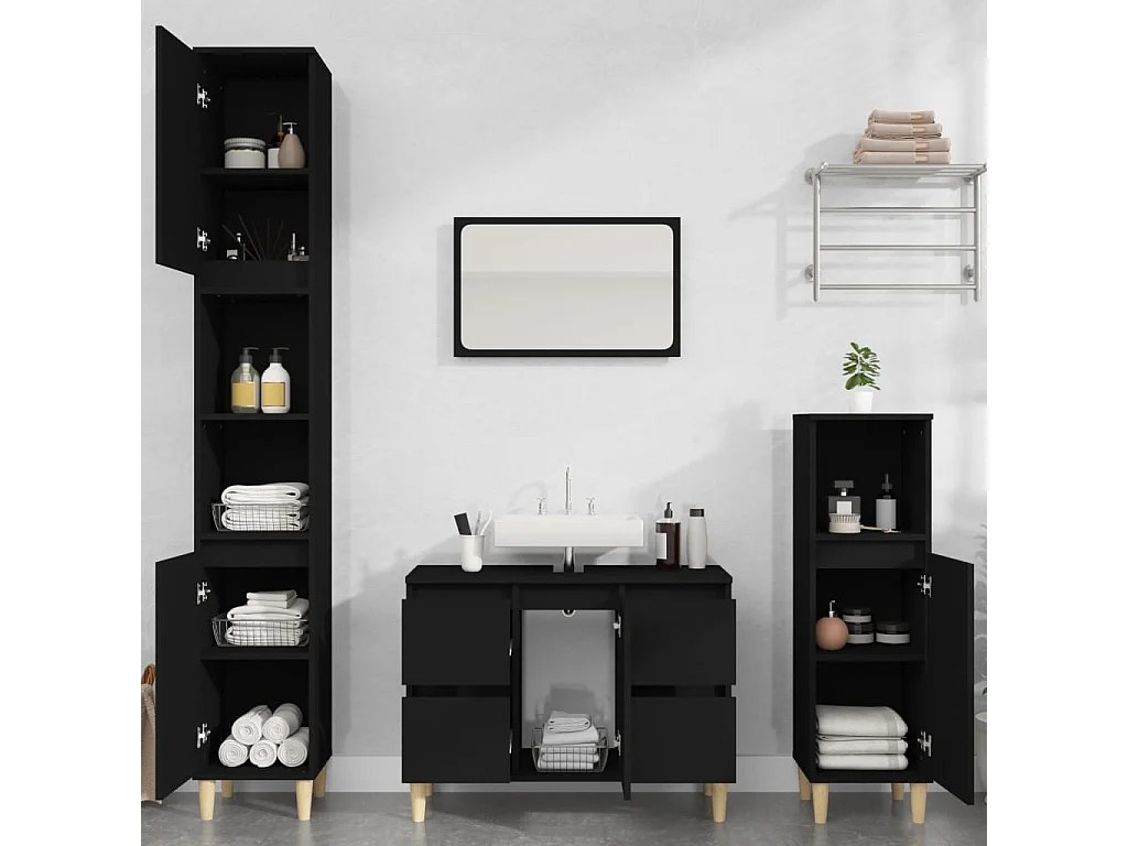 Meuble d'évier noir 80x33x60 cm bois d'ingénierie