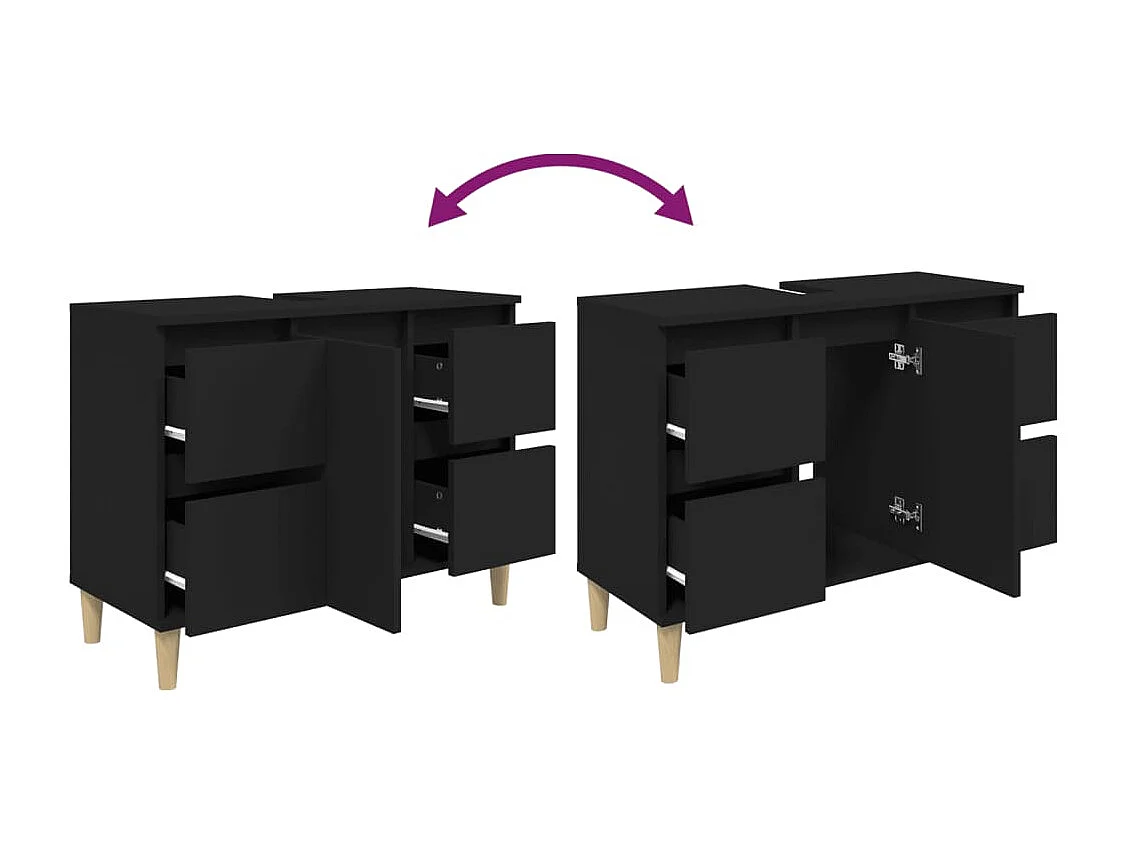 Meuble d'évier noir 80x33x60 cm bois d'ingénierie