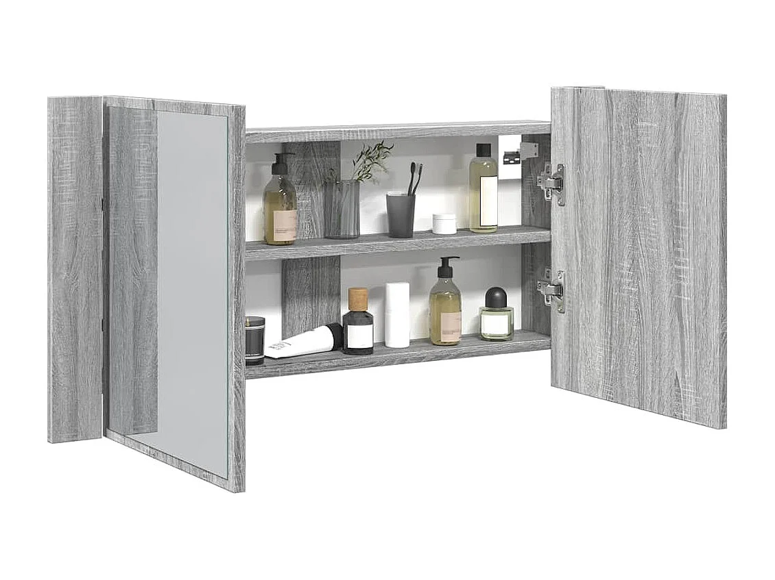Armoire de salle de bain à miroir LED sonoma gris 90x12x45 cm