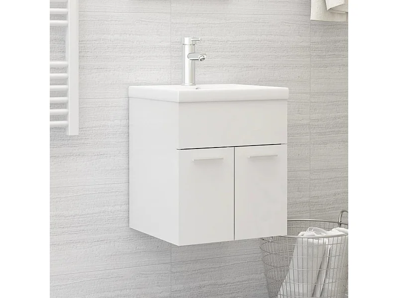 Mobile Bagno con Lavabo Integrato Bianco Lucido in Truciolato