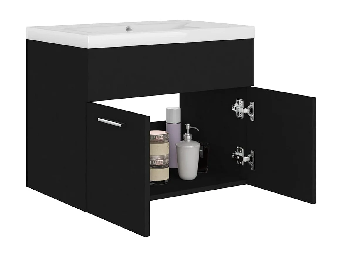 Armoire d'évier avec lavabo intégré Noir Aggloméré