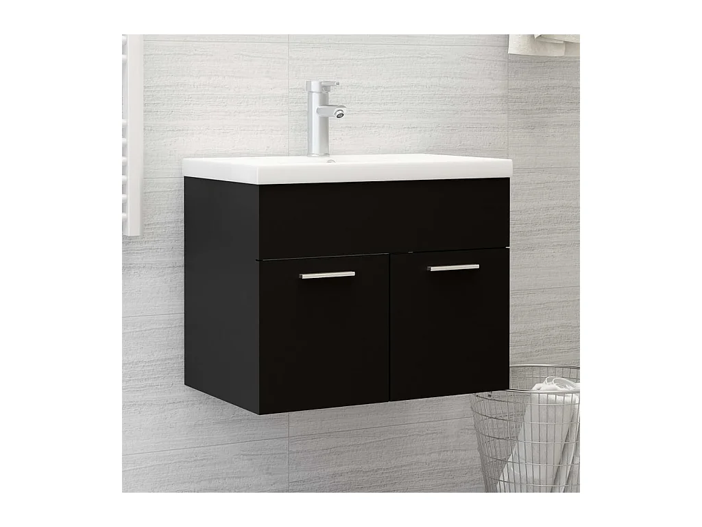 Armoire d'évier avec lavabo intégré Noir Aggloméré