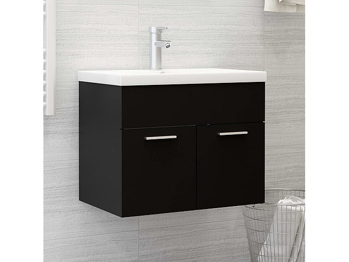 Mobile Da Bagno A Parete VidaXL 100x25x30 Cm, In Truciolato Nero – Pensile Con Ante A Molla Gas, Ampia Capacità, Per Bagno, Cucina O Camera