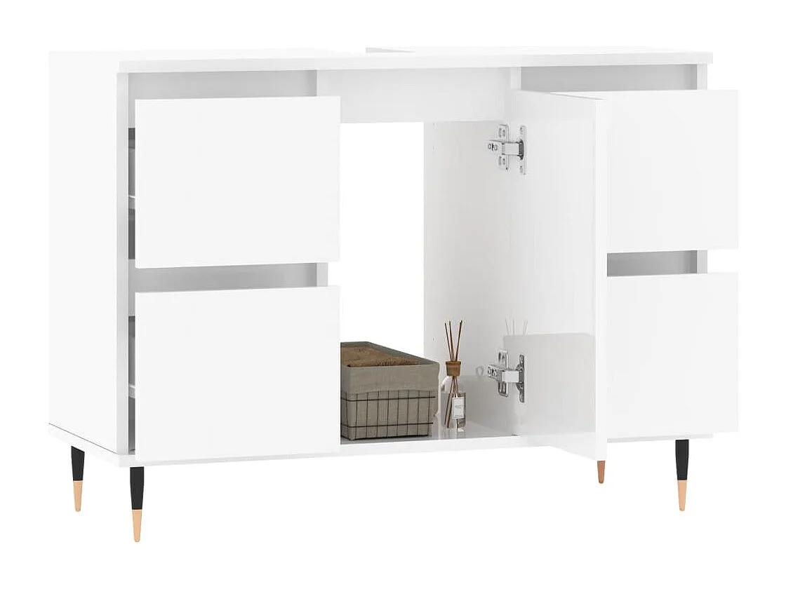Armadietto Bagno Bianco Lucido 80x33x60cm in Legno Multistrato