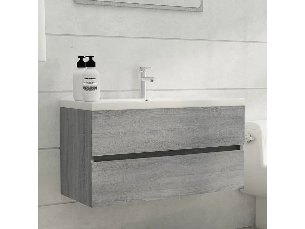 Waschbeckenschrank in Sonoma-Grau, 90 x 38,5 x 45 cm, Holzwerkstoff