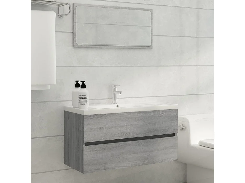 Waschbeckenschrank in Sonoma-Grau, 90 x 38,5 x 45 cm, Holzwerkstoff