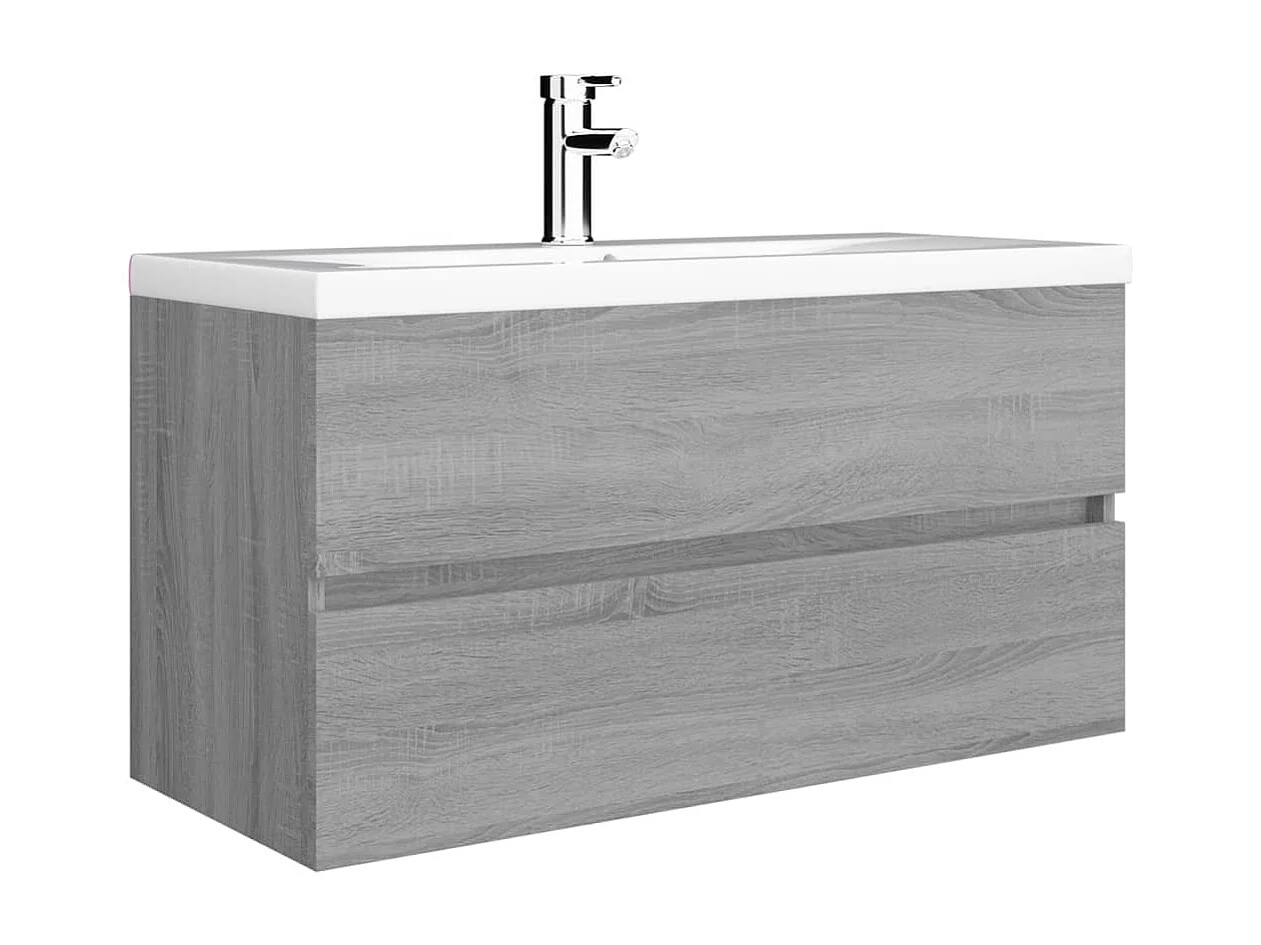 Waschbeckenschrank in Sonoma-Grau, 90 x 38,5 x 45 cm, Holzwerkstoff