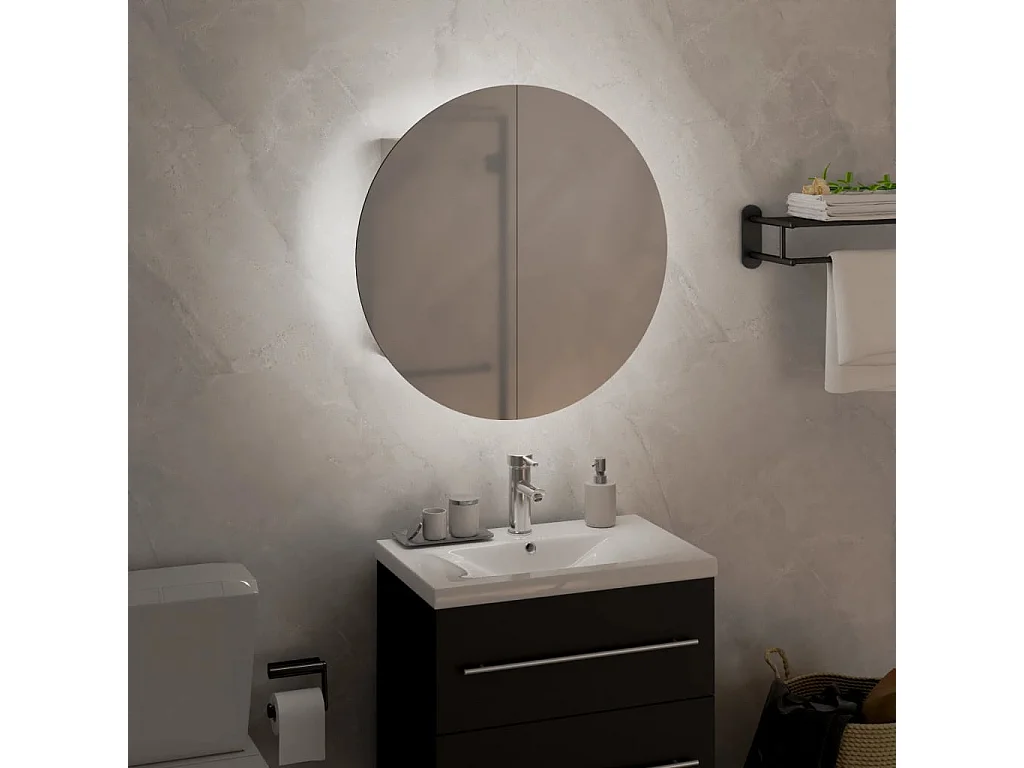 Armario de baño con espejo redondo y LED blanco 40x40x17,5 cm