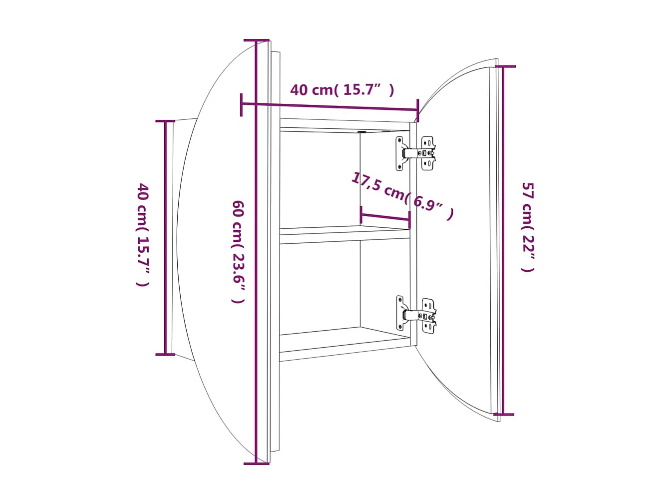 Badezimmerschrank mit Rundem Spiegel & LED Weiß 40x40x17,5 cm