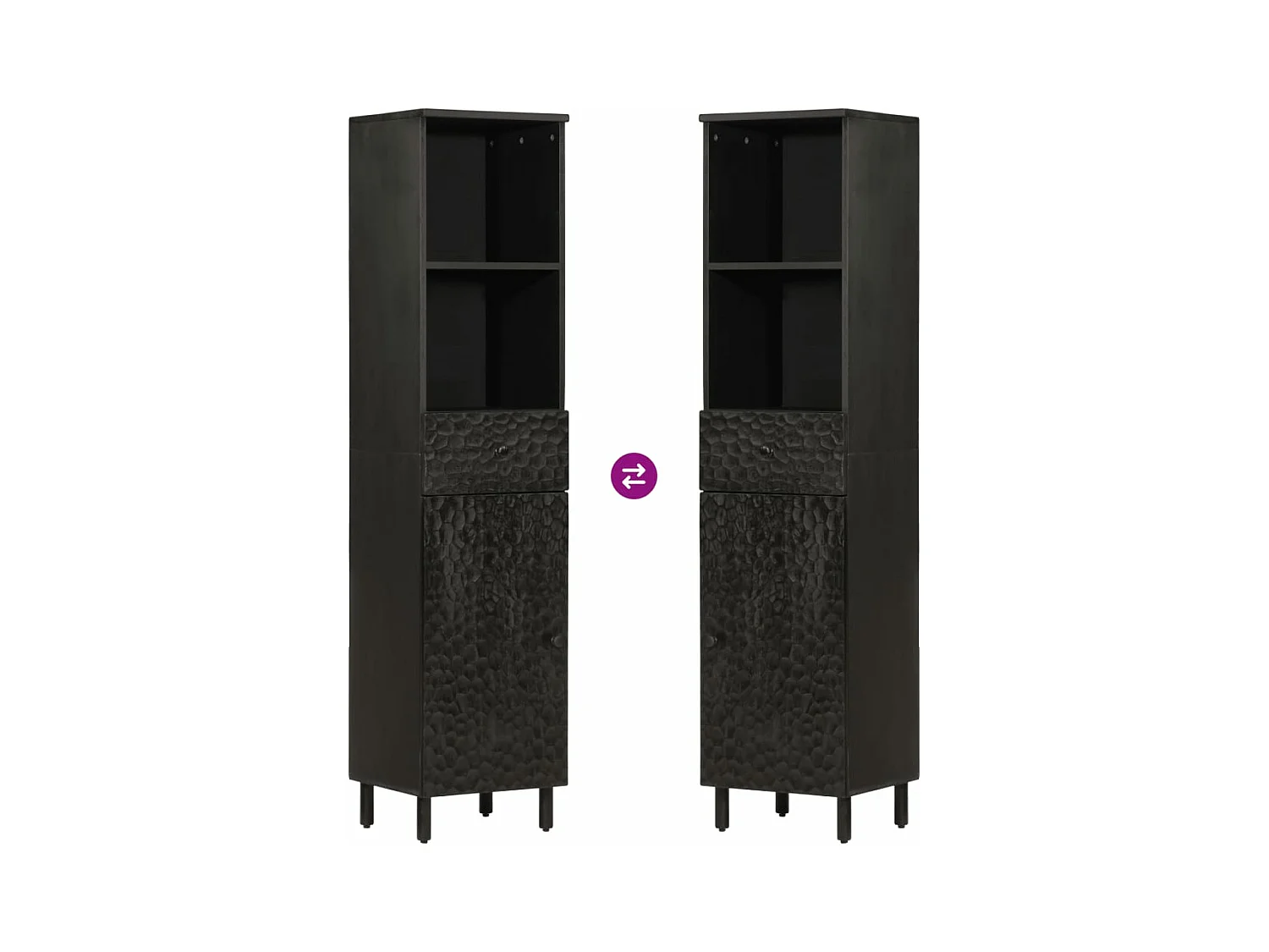 Badschrank Schwarz 38x33x160 cm Massivholz Mango