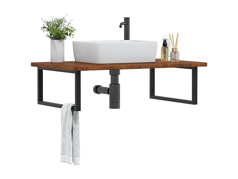 Ripiano a Parete per Lavabo in Acciaio e Massello di Rovere