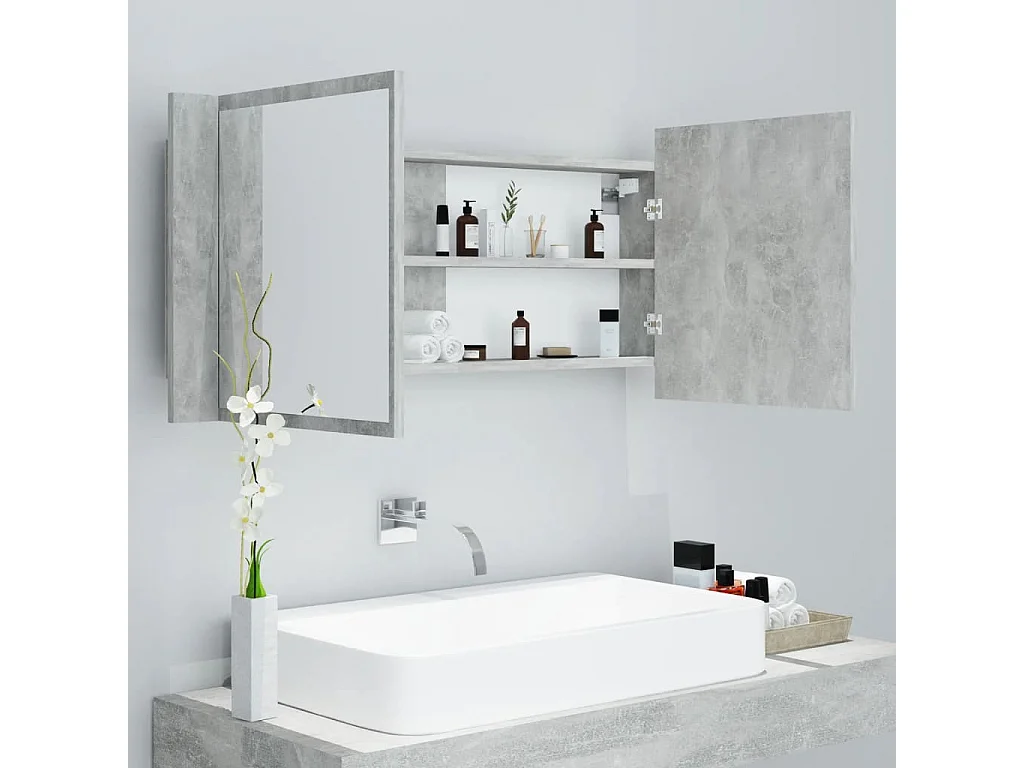 Armoire de salle de bain à miroir LED Gris béton Acrylique