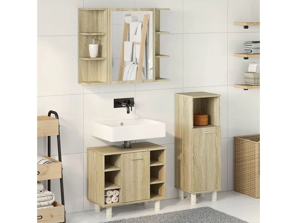 Conjunto de toucador de banheiro de 3 peças Sonoma Oak