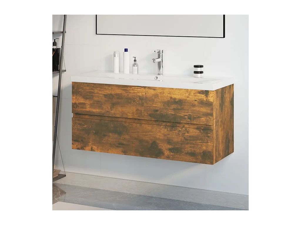 Meuble lavabo avec bassin intégré Chêne fumé Bois d'ingénierie