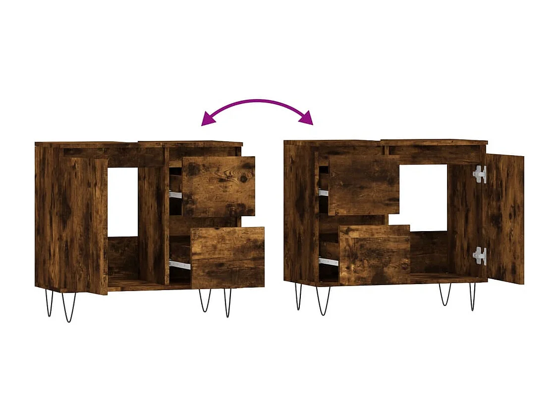 Armoire de bain chêne fumé 65x33x60 cm bois d'ingénierie
