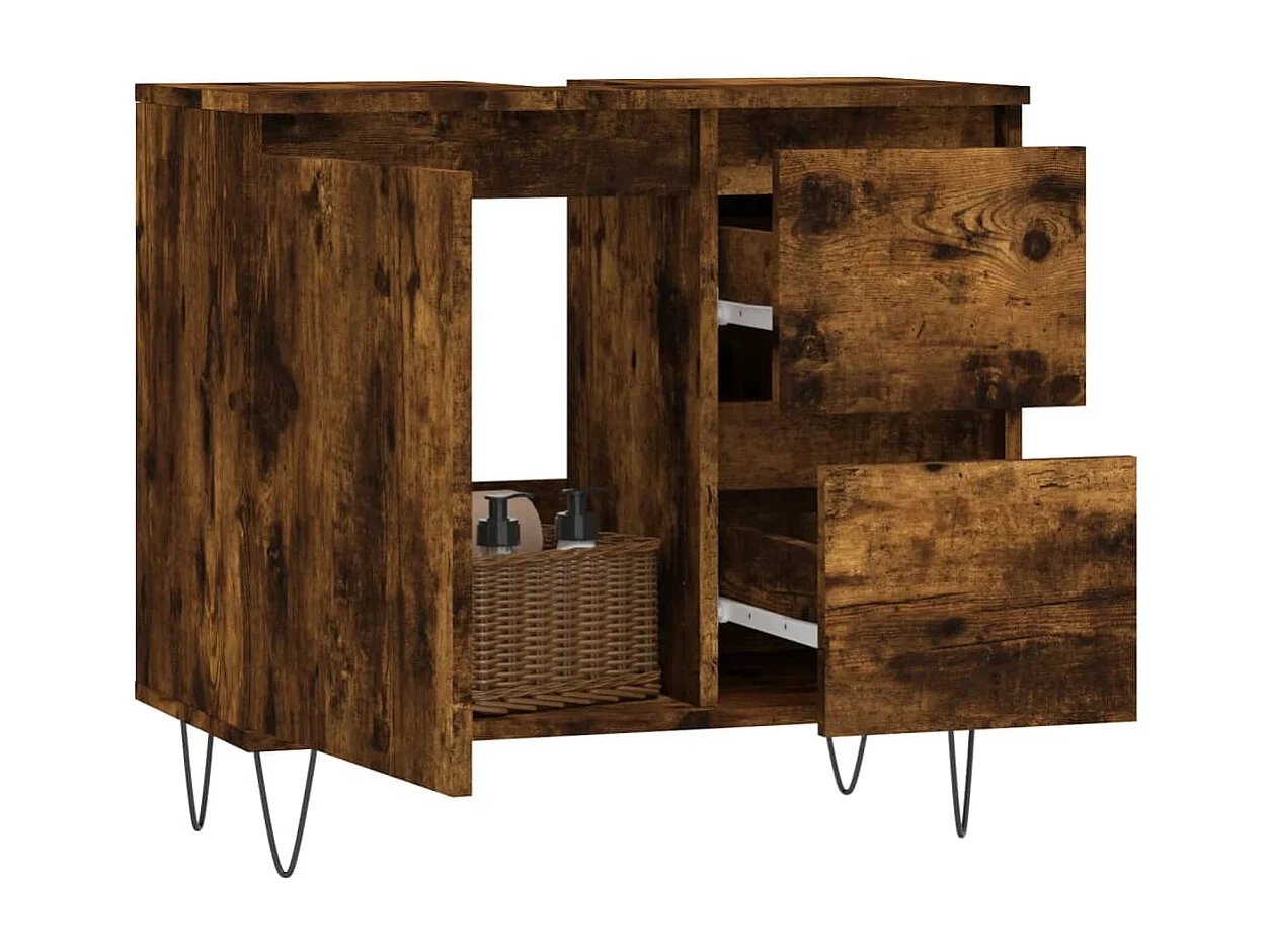 Armoire de bain chêne fumé 65x33x60 cm bois d'ingénierie