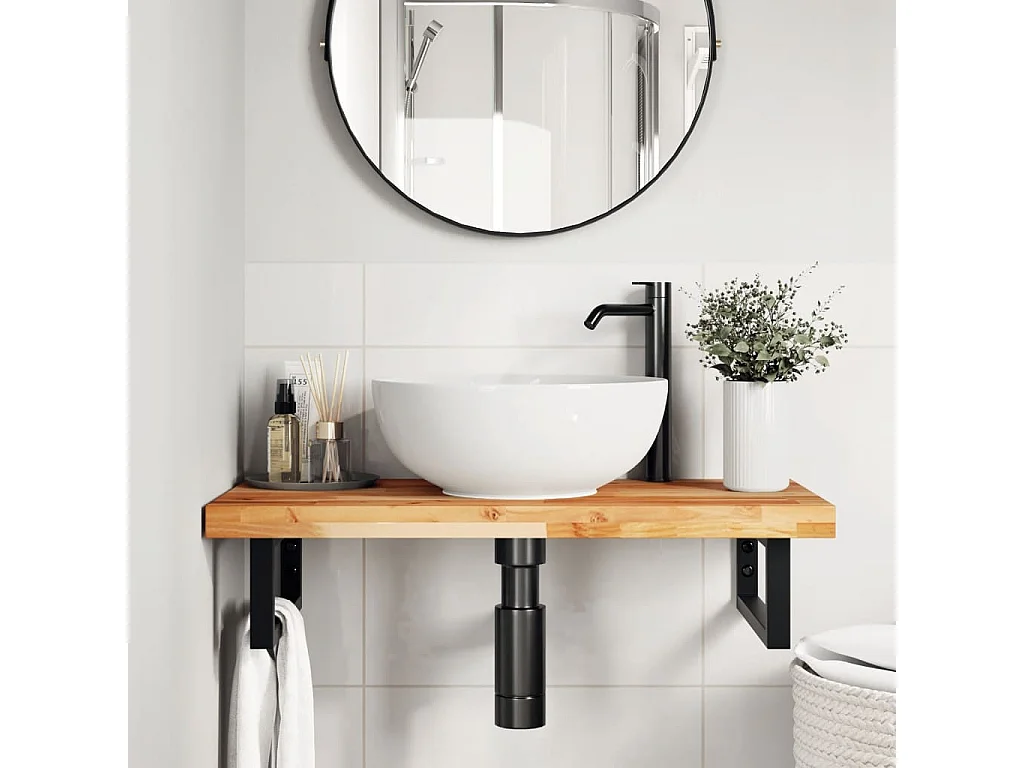 Piano da Bagno Finitura a Olio 100x40x4 cm in Legno di Acacia