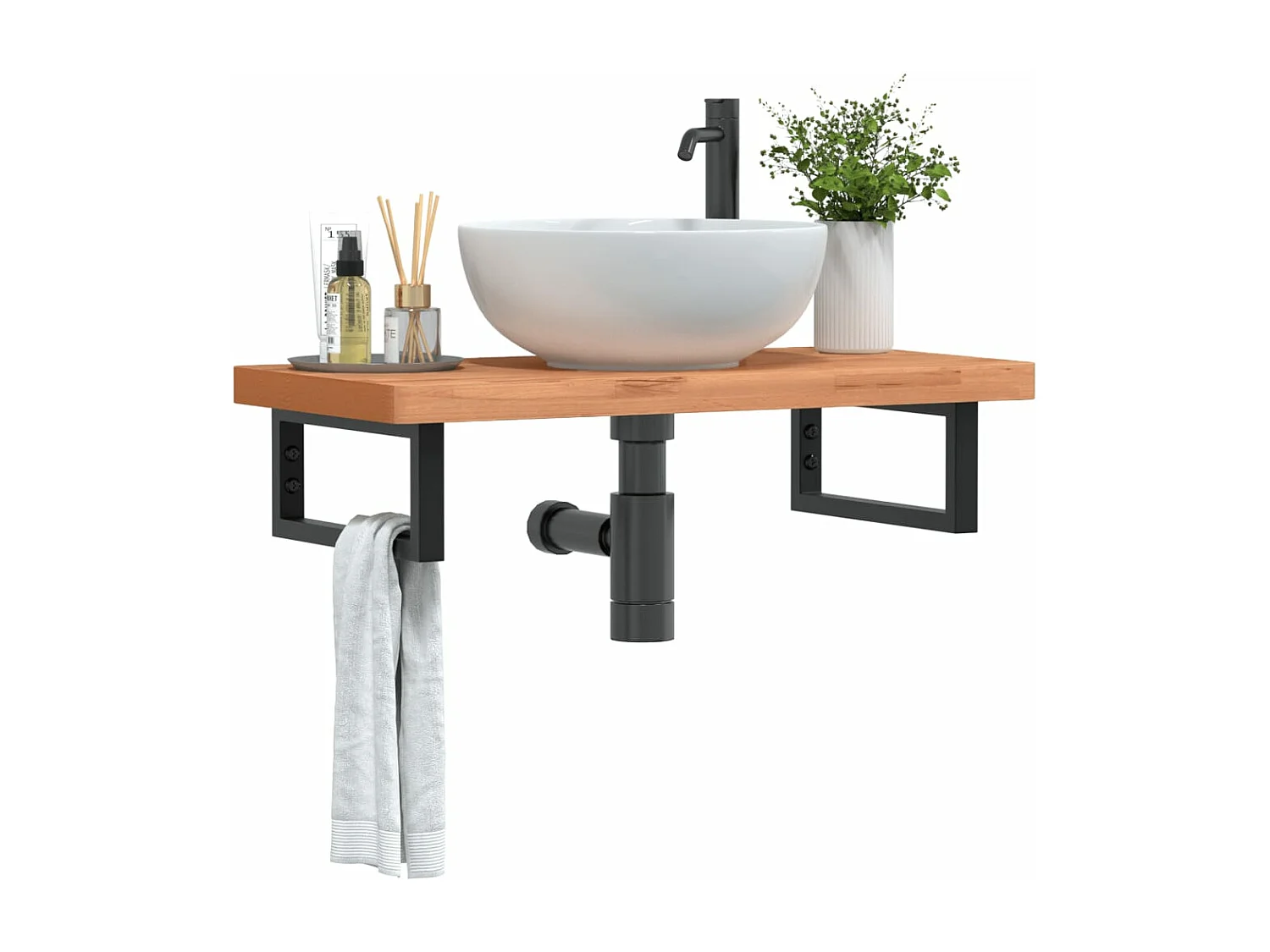 Badkamer wandschap staal en massief beukenhout