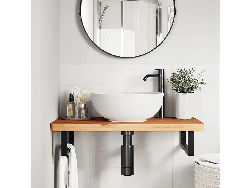 Badkamer wandschap staal en massief beukenhout