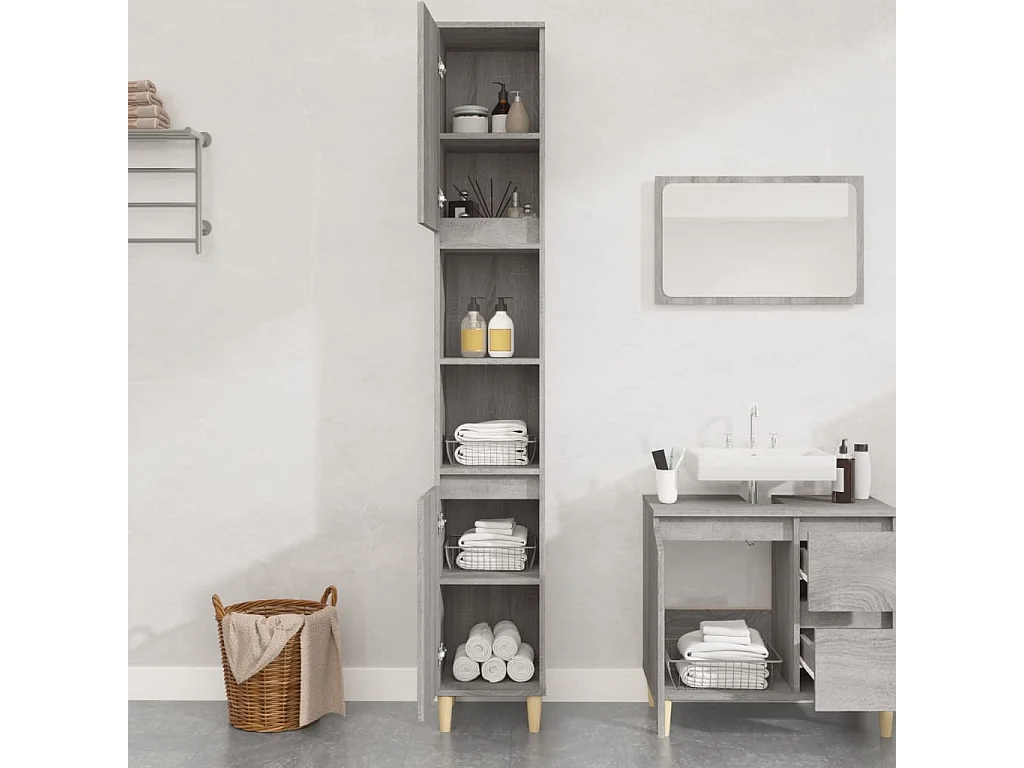 Armario de baño madera contrachapada gris Sonoma 30x30x190 cm