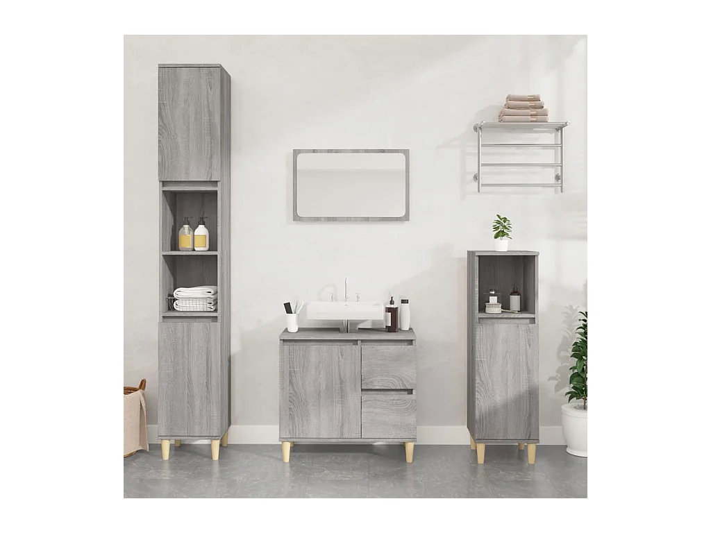 Armadietto Bagno Grigio Sonoma 30x30x190cm in Legno Multistrato